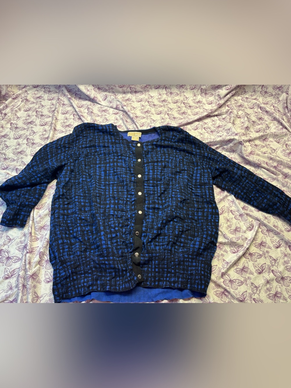 ⚛️Michael Kors Blue and Black Patterned Button Front Cardigan